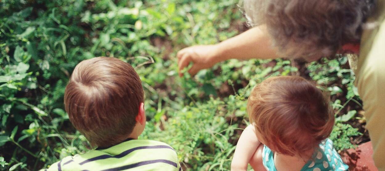 Afbeelding van oma die met kleinkinderen speelt