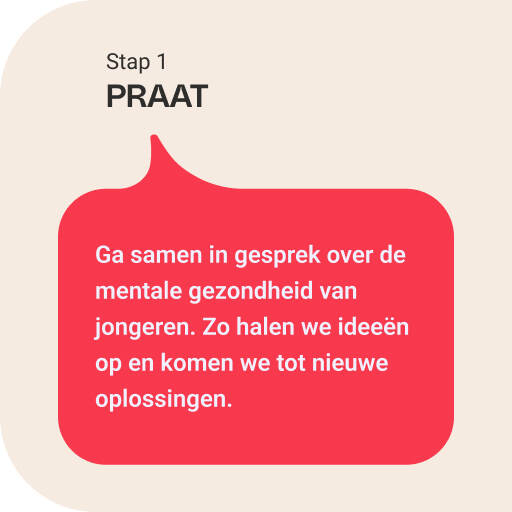 Afbeelding van een tekstballon met de tekst Stap 1: Praat